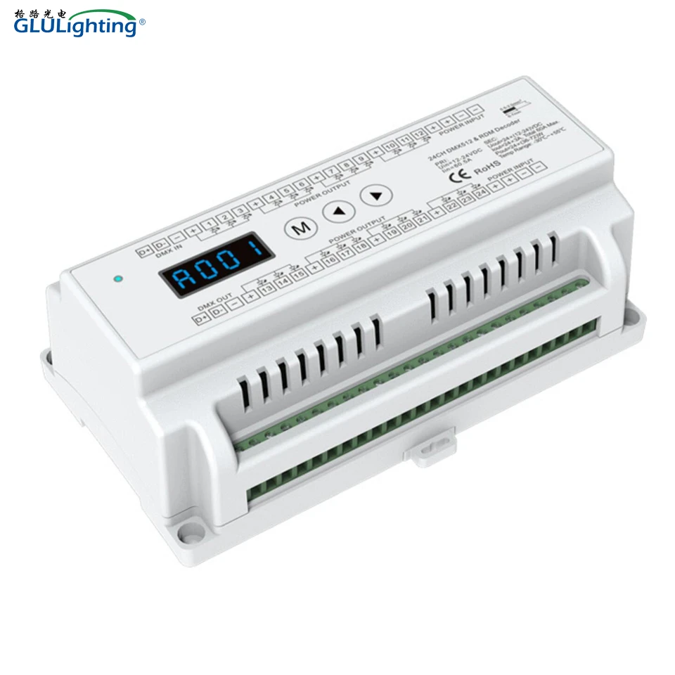 DIN-Schienen-Typ, 24 Kanäle, DMX- und RDM-Decoder